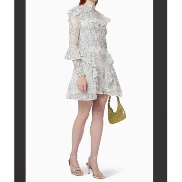Elliatt Waratah Embroidered Mesh White Sequin Ruffle Dress NWOT Small - Picture 4 of 16